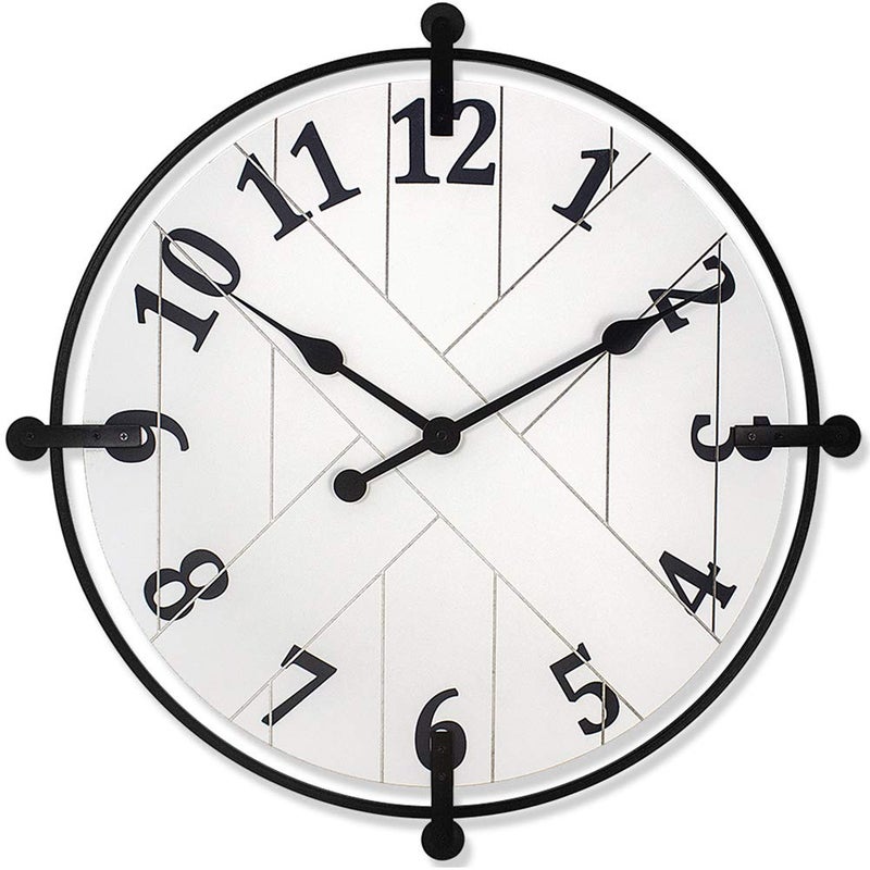 Presentime & Co Farmhouse Series Barn Door Clock, 24 inch, Silent No Ticking, Solid Wrought Iron with Shiplap Design, Elegant Cream White - Image 1